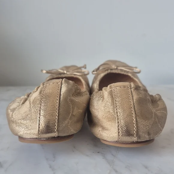 Coach Metallic Gold Flats with Bow Accent - Picture 4 of 5